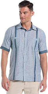 Men's Linen Blend Cross Dye Short Sleeve Guayabera Shirt, Available in Big & Tall