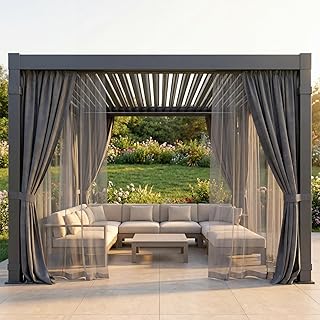 Louvered Pergola 10x12FT, Outdoor Aluminum Pergola with Adjustable Louvered Roof, Weather-Resistant Metal Pergola Shade Structure with Waterproof Curtains and Nets for Garden, Backyard, Poolside