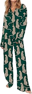 SHESHOW Satin Pajamas Set for Women Set Long Sleeve Button Down Pjs Sets 2 Piece Loungewear Animal Sleepwear XS-XXL