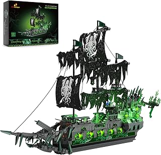 Pirate Ship Building Toys with Lights, Ghost Ship Flying Dutchman Model Ship Boat 40001, Toy Building Sets for Adults, Easter Decor Christmas Birthday (1100 PCS)