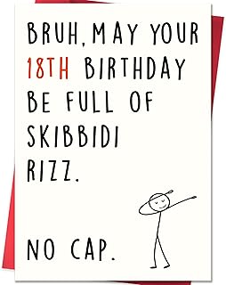 Funny 18th Birthday Card,18th Birthday Decorations & Gifts for Boys Girls,Happy 18 Year Old Birthday Gifts Cards for Daughter Son Niece Nephew with Gen Z Slang Meme Design