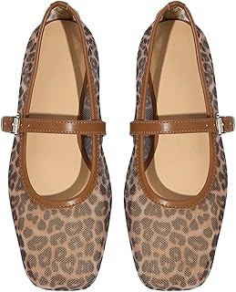 Women's Mesh Ballet Flats Comfortable Dressy Trendy Square Closed Toe Maryjane Flat Shoes