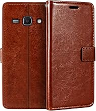 Leather Case Compatible with Samsung Galaxy Star Advance, Business Design Magnetic Flip Cover with 3 Card Slots, Photo Frame, and Hidden Wallet(Brown)