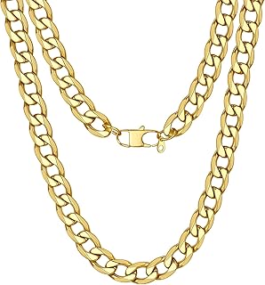 KeyStyle Chunky Cuban Chains for Men,Stainless Steel Figaro Chain Necklace, Venetian Chain Curb Chain Hip Hop Jewelry,3/4/6/9/12/14mm Width,14-30 inch Length, Black/Gold Plated/Silver