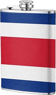 Flag of Costa Rica 8oz Leather Water Bottle-Stainless Steel Hip Flask for Drinks, Pocket Drink Set for Men Outdoor Hiking