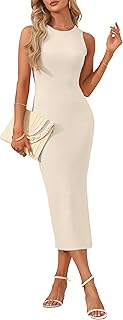 Womens Summer Bodycon Dresses 2026 Basic Casual Sleeveless Knit Tank Midi Dress