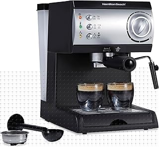 15 Bar Espresso Machine, Cappuccino, Mocha, & Latte Maker, with Milk Frother, Make 2 Cups Simultaneously, Works with Pods or Ground Coffee, 50 oz. Water Reservoir, Black