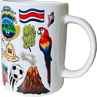 Costa Rica Inspired Ceramic Mug Hand-Drawn Illustrations - 15 fl oz - Dishwasher and Microwave Safe Ceramic | Perfect Souvenir or Gift |