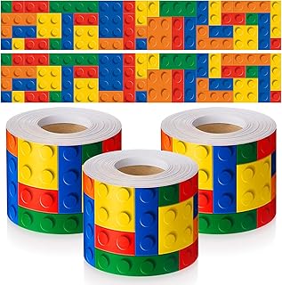 3 Roll 65.6 Feet Building Block Bulletin Board Borders Classroom Borders Colorful Bulletin Trim for School Nursery Room Chalkboard Whiteboard Decoration Office and Home (Multicolor)