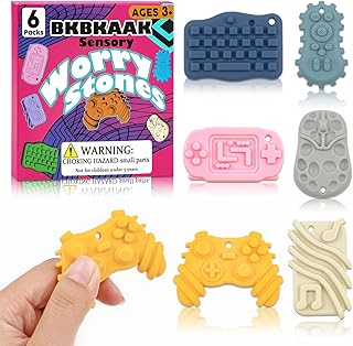 Fidget Sensory Toys for Adults ​& Kids with Anxiety Relief at School / Office, 6 Packs Silicone Sensory Worry Stones with Unique Shapes, Fidget Toys for Focus & Funny Student Prizes