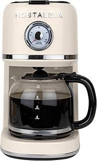 Classic Retro 10 Cup Coffee Maker - One-Touch Drip Brew, Reusable Filter - Anti-Drip, Auto Shutoff, & Time Display - Dishwasher Safe 50 oz Carafe - Cream