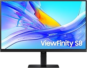 27-Inch ViewFinity S8 (S80UD) 4K UHD High Resolution Monitor with HDR10, USB-C, Height Adjustable Ergonomic Stand, Built-In KVM Switch, Advanced Eye Care, LS27D802UANXGO, 2024
