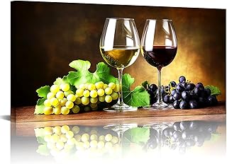 Wewejia Vintage Kitchen Pictures Wall Decor, Kitchen Food Still Life Theme Painting, Large Wine Glass and Grapes Canvas Print for Living Room Dining Room, Wine Cellar Wall Decor, 40x20 inch