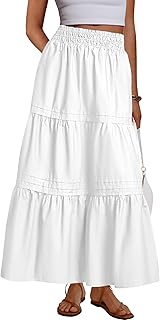 Casual Long Skirts for Women Boho Swing A Line High Waisted Tiered Flowy Maxi Skirt with Pockets Beach Summer 2026