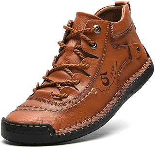 Mens Casual Leather Shoes Ankle Chukka Boots Slip On Lightweight Loafers Mid top Walking Driving Shoes for Male