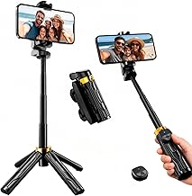 Mini Selfie Stick Tripod, 4" Pocket-Sized Selfie Stick with Bluetooth Remote, 4-Leg Reinforced Stand, 360° Rotation, 3.8 oz Lightweight for iPhone/Android, Ideal for Travel/Live Stream/Vlog