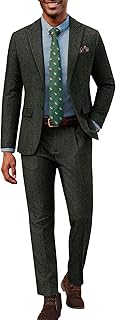 Mens 2 Piece Suit Vintage Herringbone Tweed Suits 2 Button Peak Lapel Blazer Pants Set