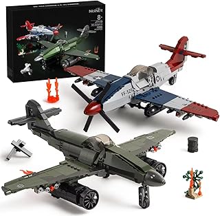 WW2 Military Airplane Toy Building Sets Compatible with Lego, Me 262 Fighter Jet & P-51D Plane Army Model Kits for Military Fans, Kids & Adult