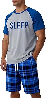 Mens Pajamas Set Soft Short Sleeve Pjs Plaid Pajamas 2 Piece Sleepwear Mens Loungewear Sets Summer with Pockets