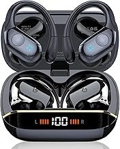 Qecnato Wireless Earbuds Bluetooth 5.4 Headphones 75H Stereo Deep Bass Sports Over Ear Buds with Earhooks, LED Display Bluetooth Earbuds with 4 ENC Mic, IP7 Waterproof Earphone for Running