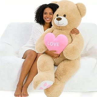 MorisMos Giant Teddy Bear Stuffed Animal with Love Heart 4ft,51" Large Valentine's Day Teddy Bear Plush Gift for Girlfriend Wife Kid, Big Stuffed Animal for Valentine's Day Birthday Baby Shower Decor
