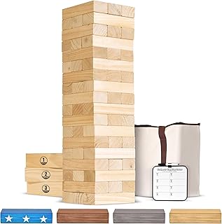 Giant Wooden Stacking Game - Stacks Up to 5 ft - Choose Brown Wood Stain, Gray, Natural, Stars & Stripes, or Tropical Hardwood - Toppling Tower