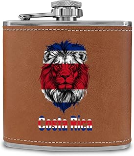 Lion funny Costa Rica flag Hip Flask Portable Stainless Steel Wine Flask Drink Alcohol Bottle 6 oz Party outdoor Camping Durable Leather Covered