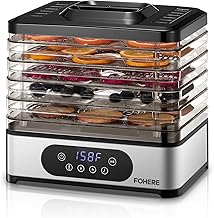 FOHERE Food Dehydrator, 5 BPA-Free Tray Dehydrators for Food and Jerky, Fruit, Herbs, Meat, Dog Treats, 48H Timer and 95-158°F Temperature Control, 400W Dehydrator Machine, 11.42" Stackable Trays