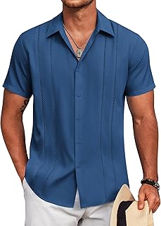 Mens Cuban Guayabera Shirt Short Sleeve Button Down Shirts Summer Beach Vacation Shirts