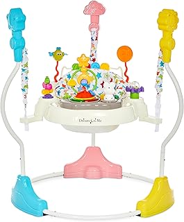 Dream On Me 2-in-1 Baby Activity Center & Bouncer Jumper, 360° Rotating Seat, 3-Height Adjustable, 12 Melodies with Lights & Interactive Toys, Promotes Early Development - Star Print