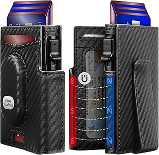 Men Wallet for Samsung Smarttag2 with Money Clip Pop up Card Holder Compatible with Samsung Tag RFID Blocking Wallet for Men 10-14 Card Capacity | ID Window(Carbon)