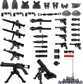 Military Weapons Pack 41 Pcs German Accessories Kits Toys, Army Equipment Gear WW2 Guns for Boys 6+, Compatible with Mini Figure of Major Brand