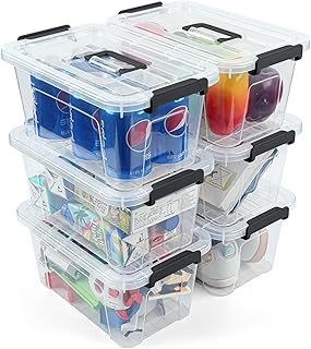 NUMIFUN Plastic Storage Bins with Lids 6 Pack Storage Organizer, 7 Quart Stackable Storage Bins with Buckle-Up Latches and Handle Storage totes easy for Home Office Pantry Organization, Clear Lids