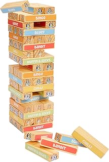 8th Wonder Stackable Tumbling Tower Game, Robust Wooden Stacking Game with 54 Illustrated Colored Blocks, Fun Balancing Toy for Kids Ages 3+