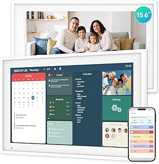 15.6" Digital Calendar Chore Chart, Electronic Calendar Family Wall Planner with Full HD Touchscreen, Meal Planner, Reward System, Digital Photo Frame, 64GB, Wall and Desk Mountable, White