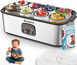 Suteck Yogurt Maker - Stainless Steel Yogurt Makers with Adjustable Time & Temp Control，Automatic Shut-Off & Constant Temper for Homemade Greek, Probiotic Yogurt, BPA-Free 8 Glass Jars (48 oz), Black