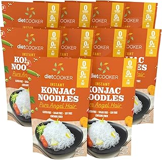Shirataki Noodle, DIET COOKER Premium Konjac Noodle, Keto & Vegan Friendly, 9.52 oz, Odor Free, Low Calorie Pasta, Zero Net Carbs, Healthy Diet Food - Angel Hair (10 Packs)