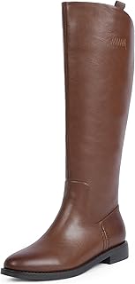 Knee High Boots Women Rounded Toe Flat Retro Bais Opening Low Chunky Heel Riding Boots