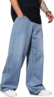 Mens Wide Leg Baggy Jeans Y2k Casual Fashion Loose Denim Pants Work Office Streetwear