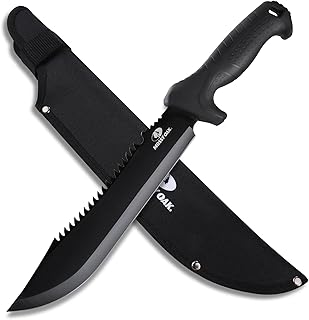 16" Heavy Duty Machete with Saw and Sheath, Sharp Dual-Edge Blade, Ergonomic Non-Slip Handle for Bushcraft, Outdoor Hunting, Garden Cutting and Yard Work