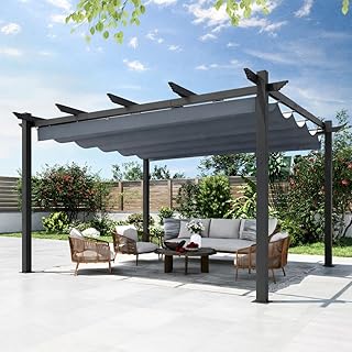 MELLCOM Retractable Pergola 10x13 Ft, Aluminum Shelter with Upgraded Sun Shade Canopy, Reinforced Frame Outdoor Pergola with Dual Adjustable Roof for Patio Garden Deck, Gray