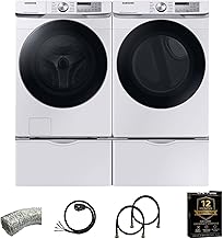 White Front Load Smart 4.5 Cu. Ft. Washer/7.5 Cu. Ft. Electric Dryer Laundry Pair with Pedestals Vent Power Cable Water Hoses 1 Year CPS Protection Plan