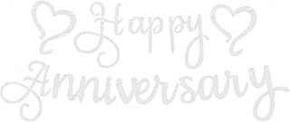 Pre-Strung Happy Anniversary Banner - Silver Glitter Wedding Anniversary Decorations Decorations & Decor, Photo Booth Props