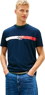 Men's Short Sleeve Cotton Graphic T-Shirts with Printed Stripe Logo