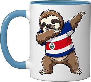 Costa Rica Sloth Dab Pose Ceramic Mug, Blue/White