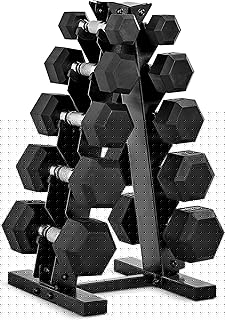 CAP Rubber Coated Hex Dumbbell Set with Storage Rack | 100–210 lb Options, Space-Saving Vertical Compact Storage for Home Gym Strength Training