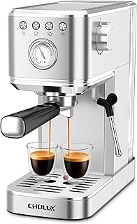 Slim Espresso Machine with Milk Frother, 20 Bar Professional Italian Pump Espresso Coffee Machine for Home Cappuccino & Latte Maker, Stainless Steel, Silver
