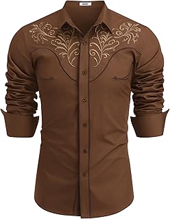 Men's Western Shirts Long Sleeve Embroideres Cowboy Shirts Casual Button Down Shirt