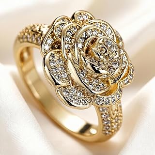 Rose Flower Cubic Zirconia Ring Luxury Engagement Jewelry for Women