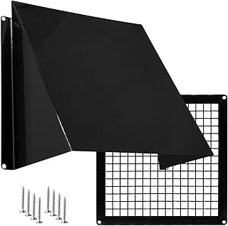 Outdoor Dryer Vent Cover with Mesh 8x8 inch - Metal Wall Rain Cover with Bird Protection Guard - Black Vent Hood with Grid - Weatherproof Exhaust Grille for Duct Openings